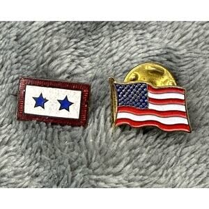 Vintage Blue 2 Star Son-in-Service Enamel Pin & American Flag Lapel Pin Lot 2